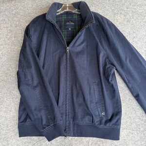 Brooks Brothers Harrington Bomber Jacket Full Zip Navy Blue Size XL Tartan Plaid